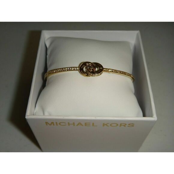 Michael Kors MKJ7368710 Yellow Gold Stainless Steel Crystal Pave Bangle Bracelet - Picture 2 of 4